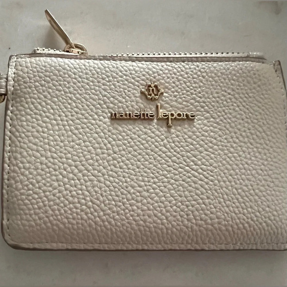 Nanette Lepore Small Taupe Leather Gold Hardware Card Holder Wristlet Wallet - Picture 2 of 6